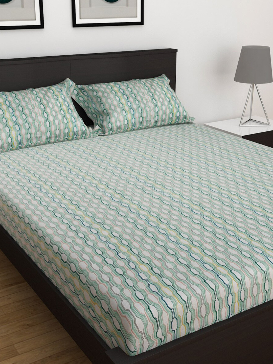 

Home Centre Medley Printed 3-Piece Teal Cotton Double Bedsheet Set