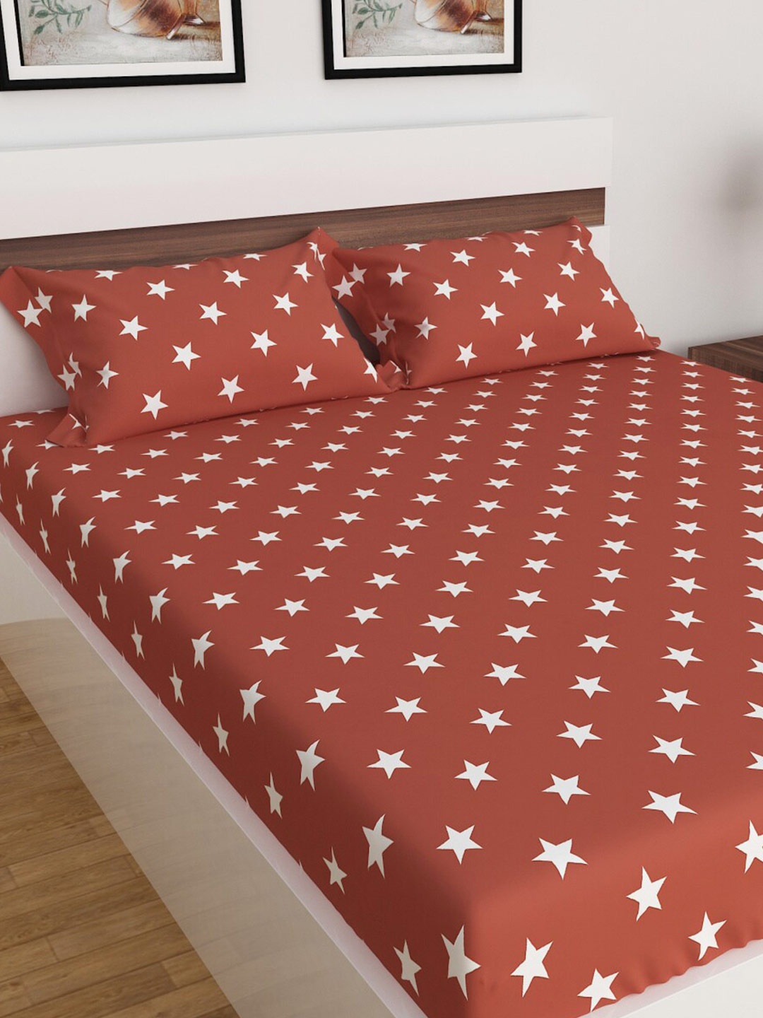 

Home Centre 150 TC Slate Printed 3-Piece Flat Sheet Double Bedsheet Set, Red
