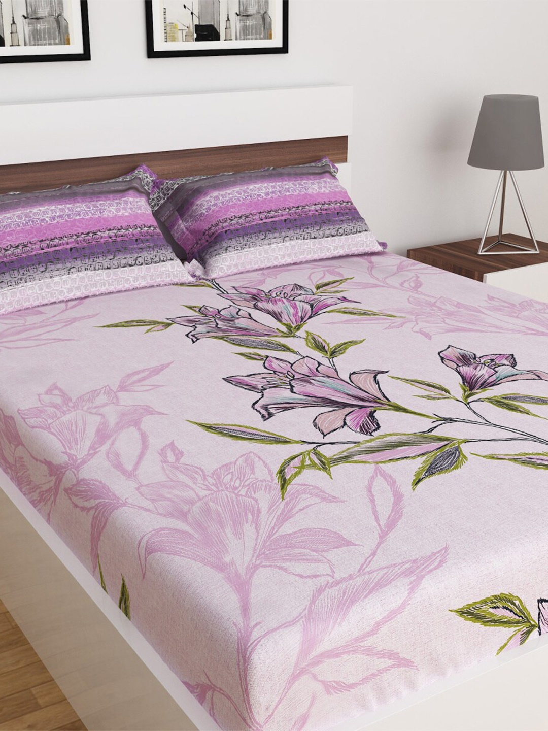 

Home Centre Medley Printed 3-Piece Purple Cotton Double Bedsheet Set -1.80 m x 1.95 m