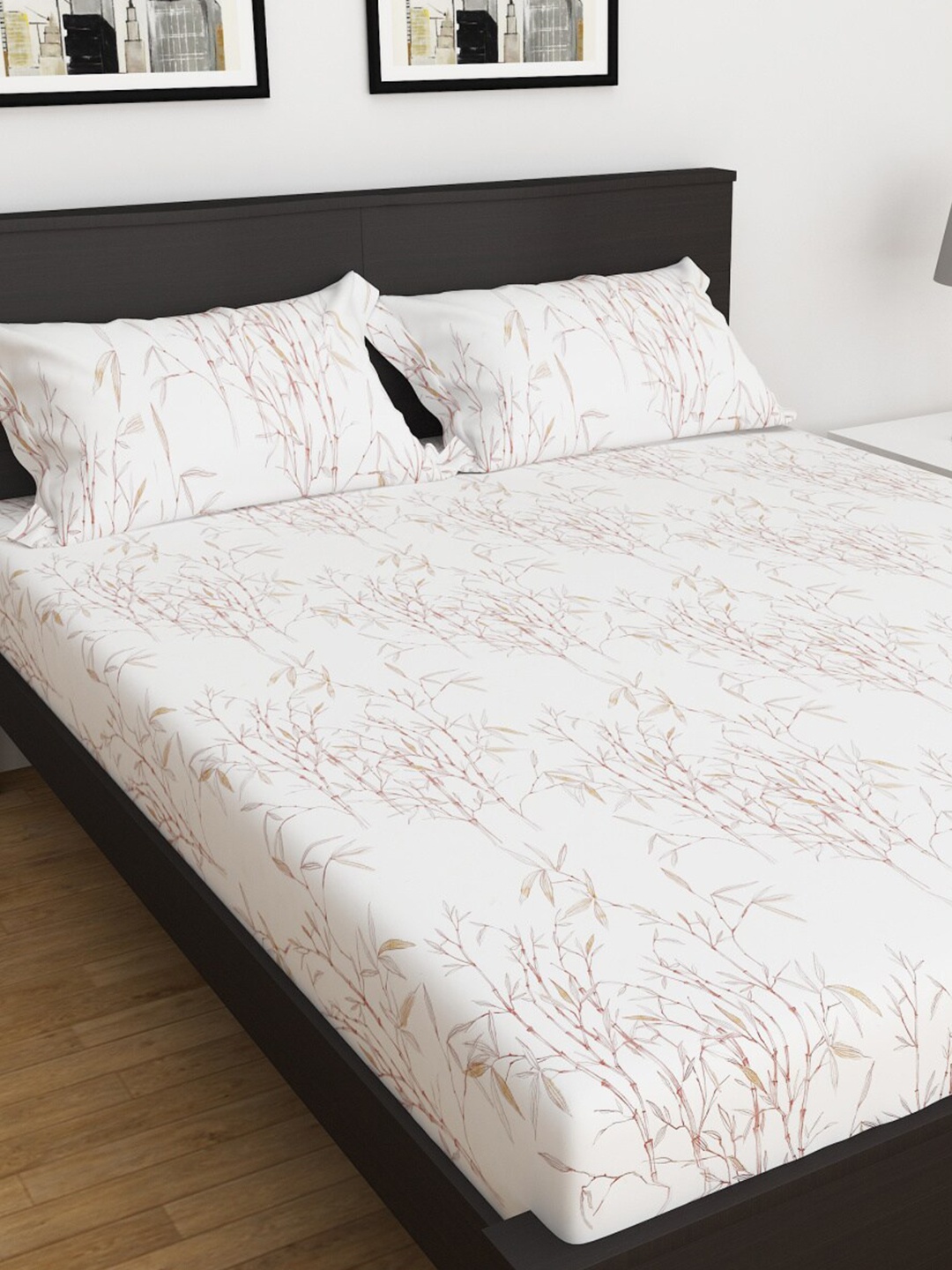 

Home Centre White Medley Printed 3-Piece 150 TC Cotton Double Bedsheet Set