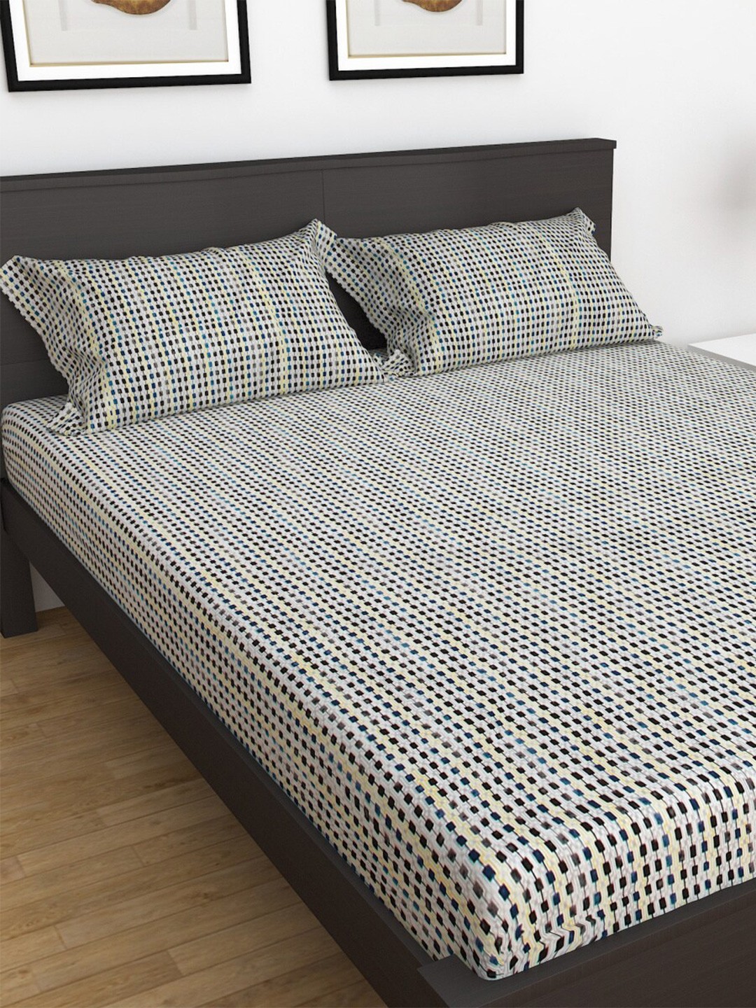

Home Centre Grey Medley Printed 3-Piece 150 TC Cotton King Size Bedsheet Set