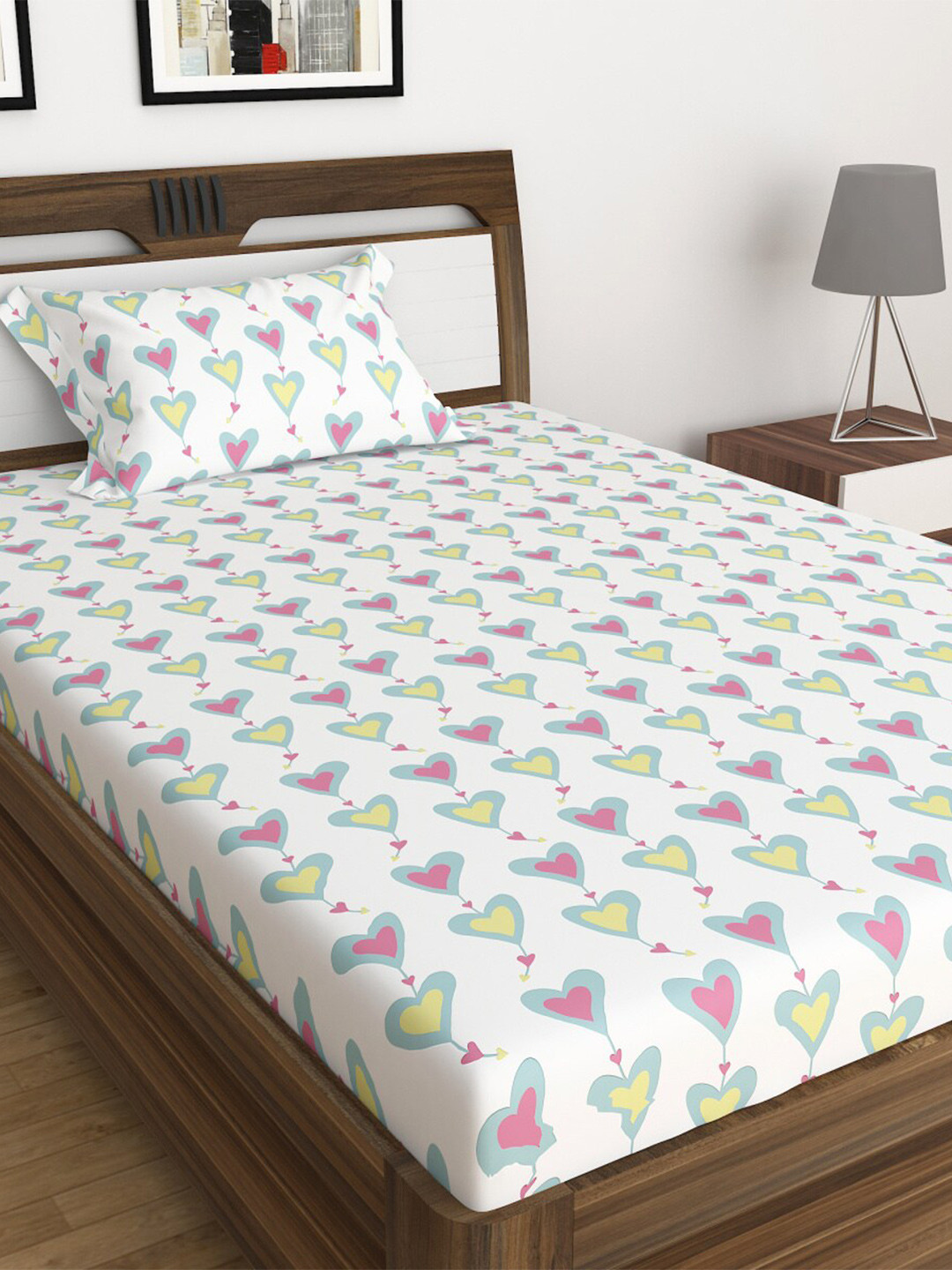 

Home Centre White Slate Printed 2-Piece 150 TC Cotton Flat Sheet Single Bedsheet Set