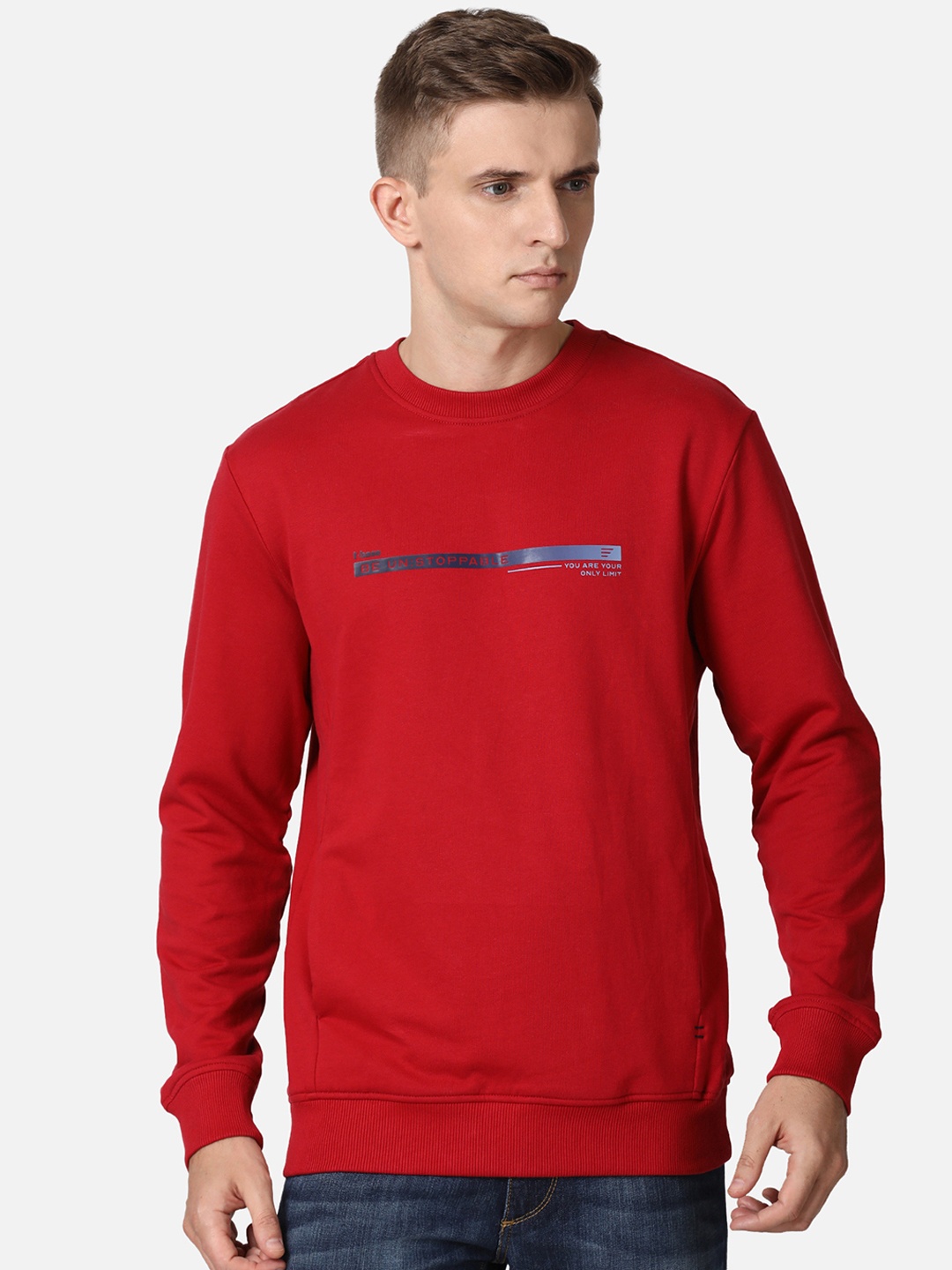 

t-base Men Red Typography Printed Pullover Sweatshirt