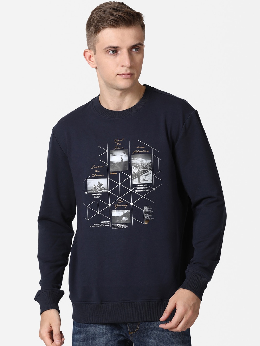 

t-base Men Navy Blue & White Printed Sweatshirt