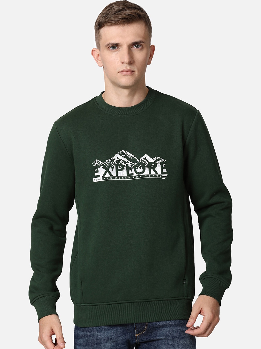 

t-base Men Green Printed Sweatshirt