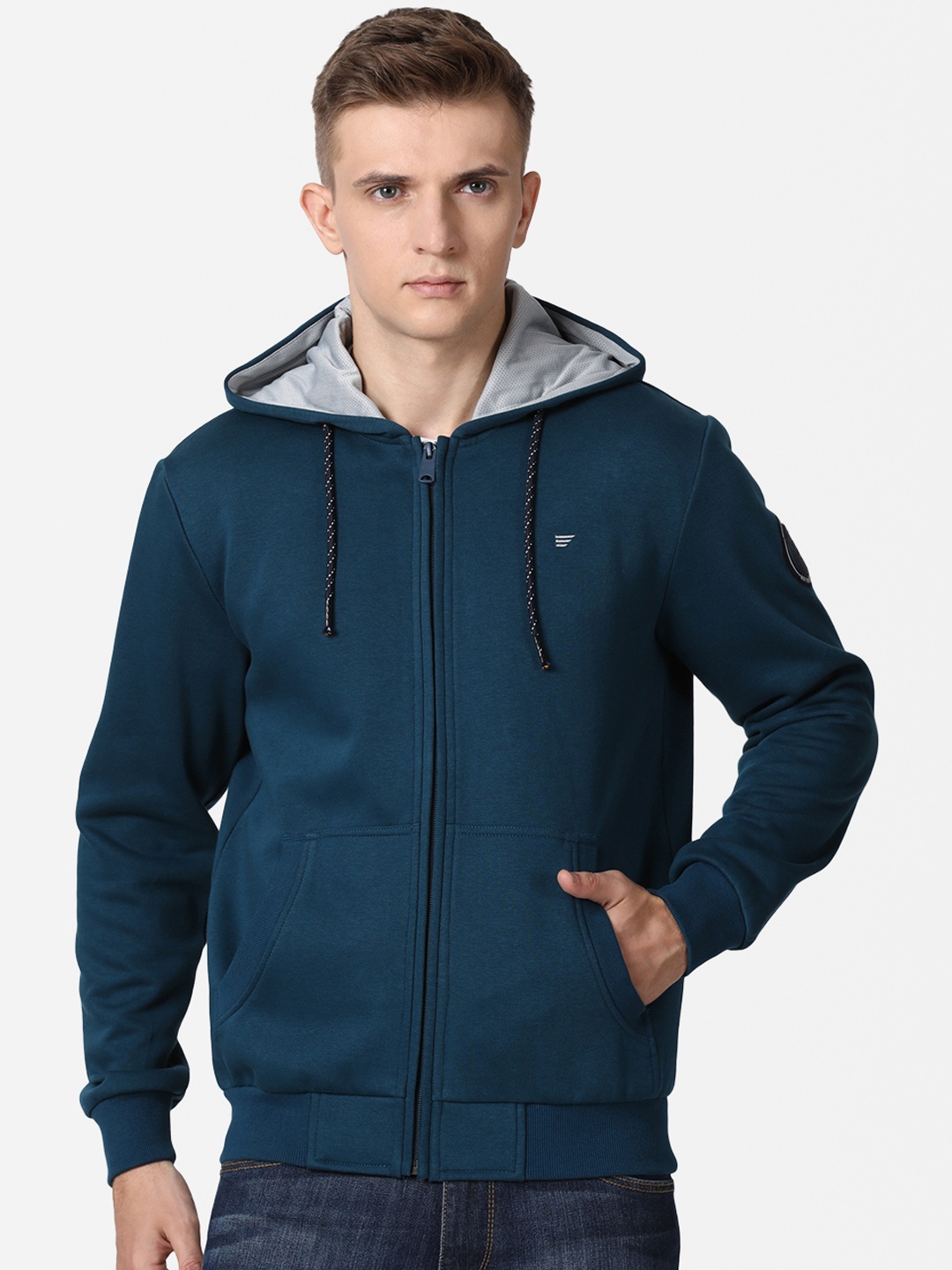 

t-base Men Blue Hooded Front-Open Sweatshirt