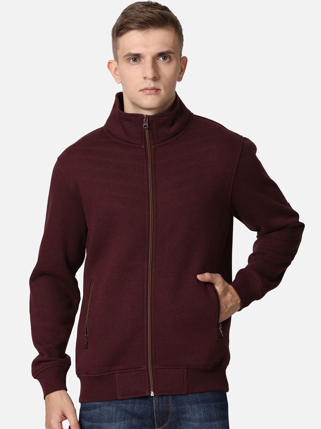 

t-base Men Maroon Solid Sweatshirt