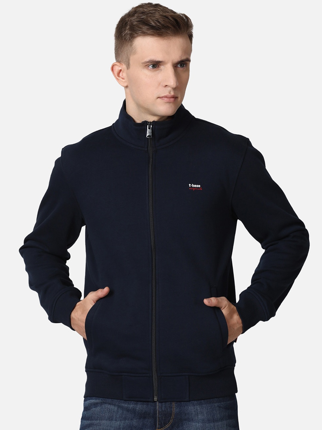 

t-base Men Navy Blue Solid Sweatshirt