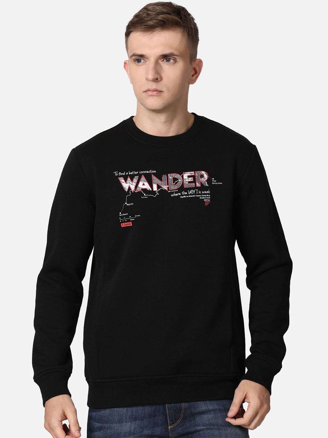 

t-base Men Black & Silver Printed Sweatshirt