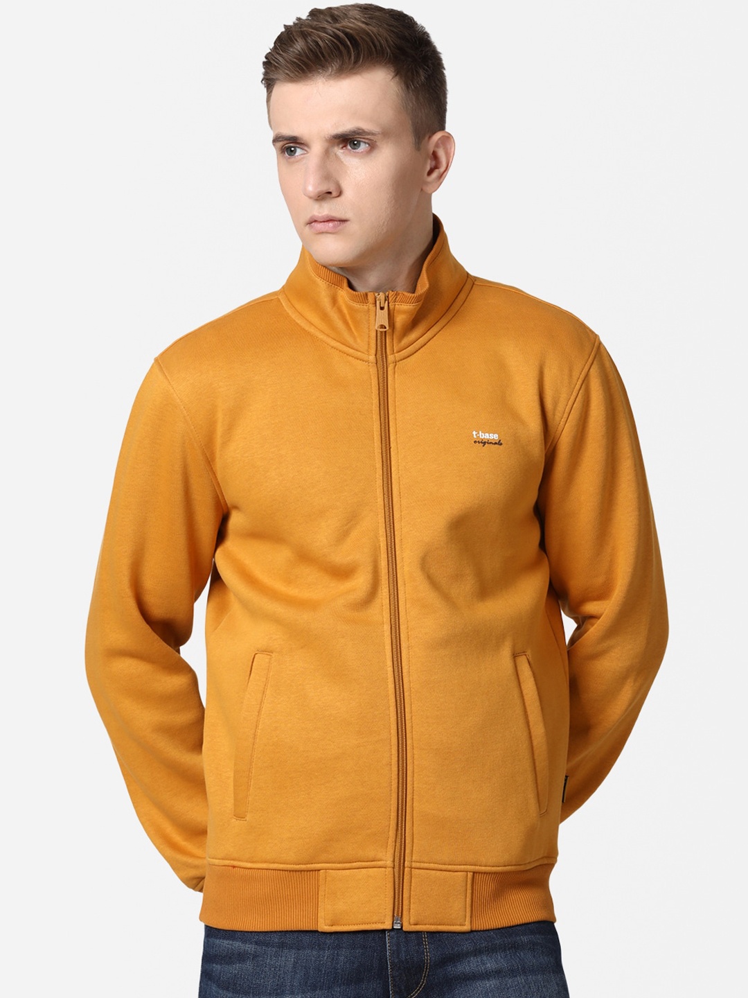 

t-base Men Yellow Cotton Front-Open Sweatshirt
