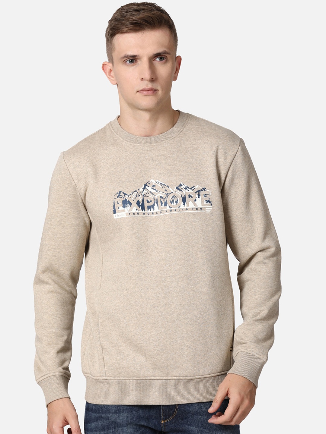 

t-base Men Beige Printed Sweatshirt