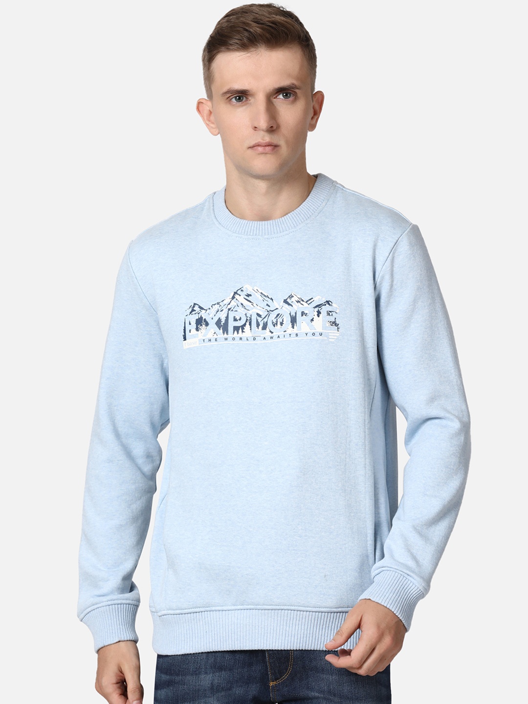 

t-base Men Blue Typography Printed Pullover Sweatshirt