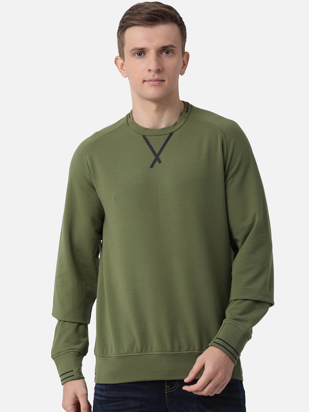 

t-base Men Olive Green Pullover Sweatshirt