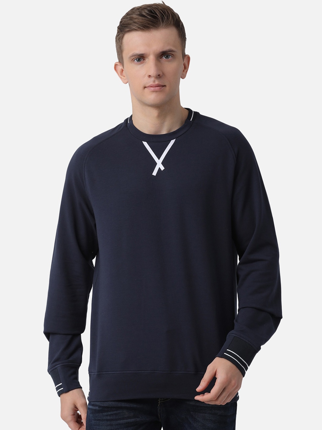 

t-base Men Navy Blue Solid Sweatshirt