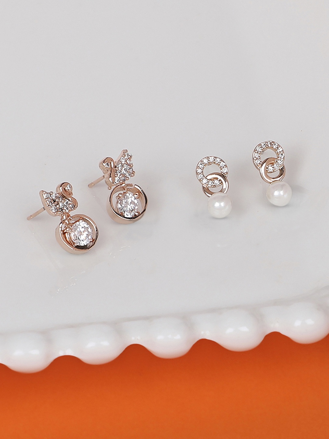 

Zaveri Pearls Set of 2 Rose Gold Plated Contemporary Studs Earrings