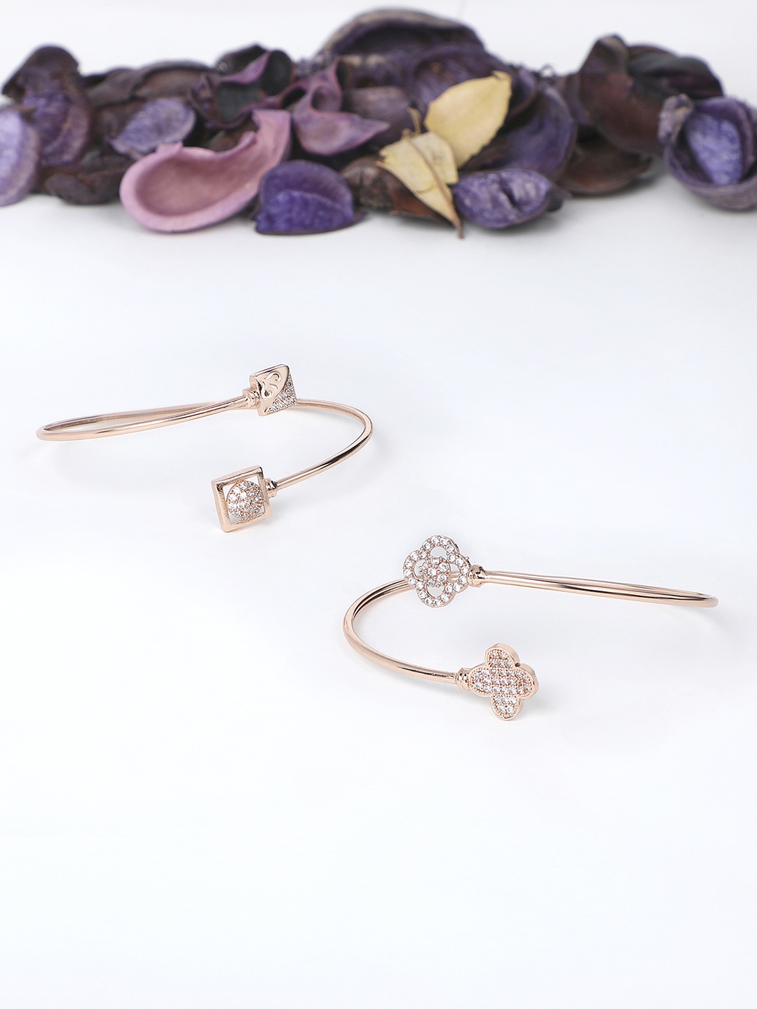 

Zaveri Pearls Women Set Of 2 Rose Gold & White Brass Cubic Zirconia Kada Bracelet