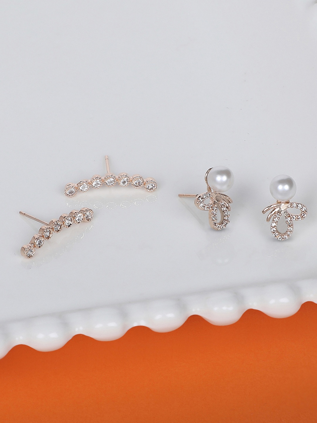

Zaveri Pearls Set of 2 Rose Gold Plated Contemporary Studs Earrings