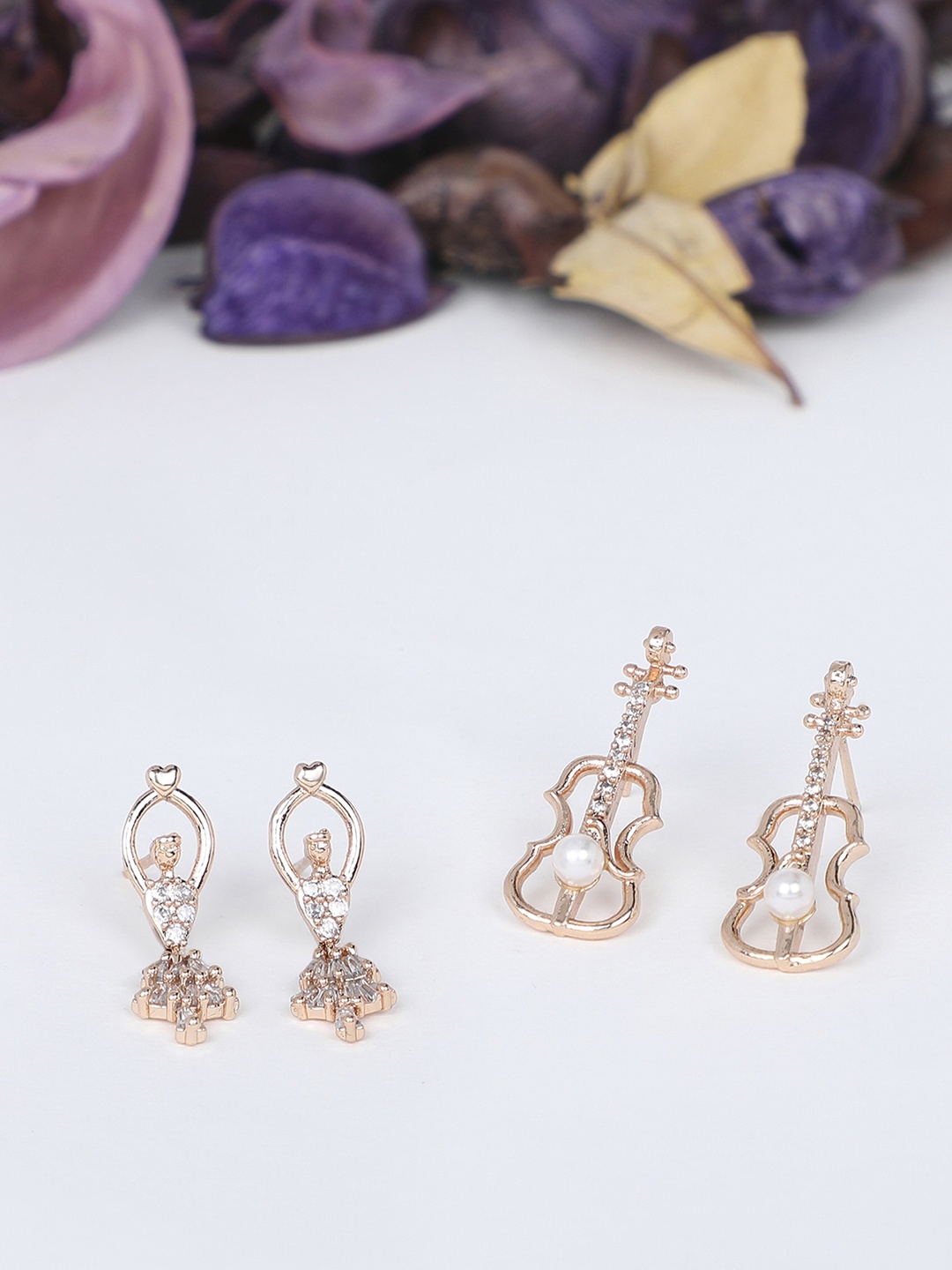 

Zaveri Pearls Woman Rose Gold Set of 2 Contemporary Studs Earrings