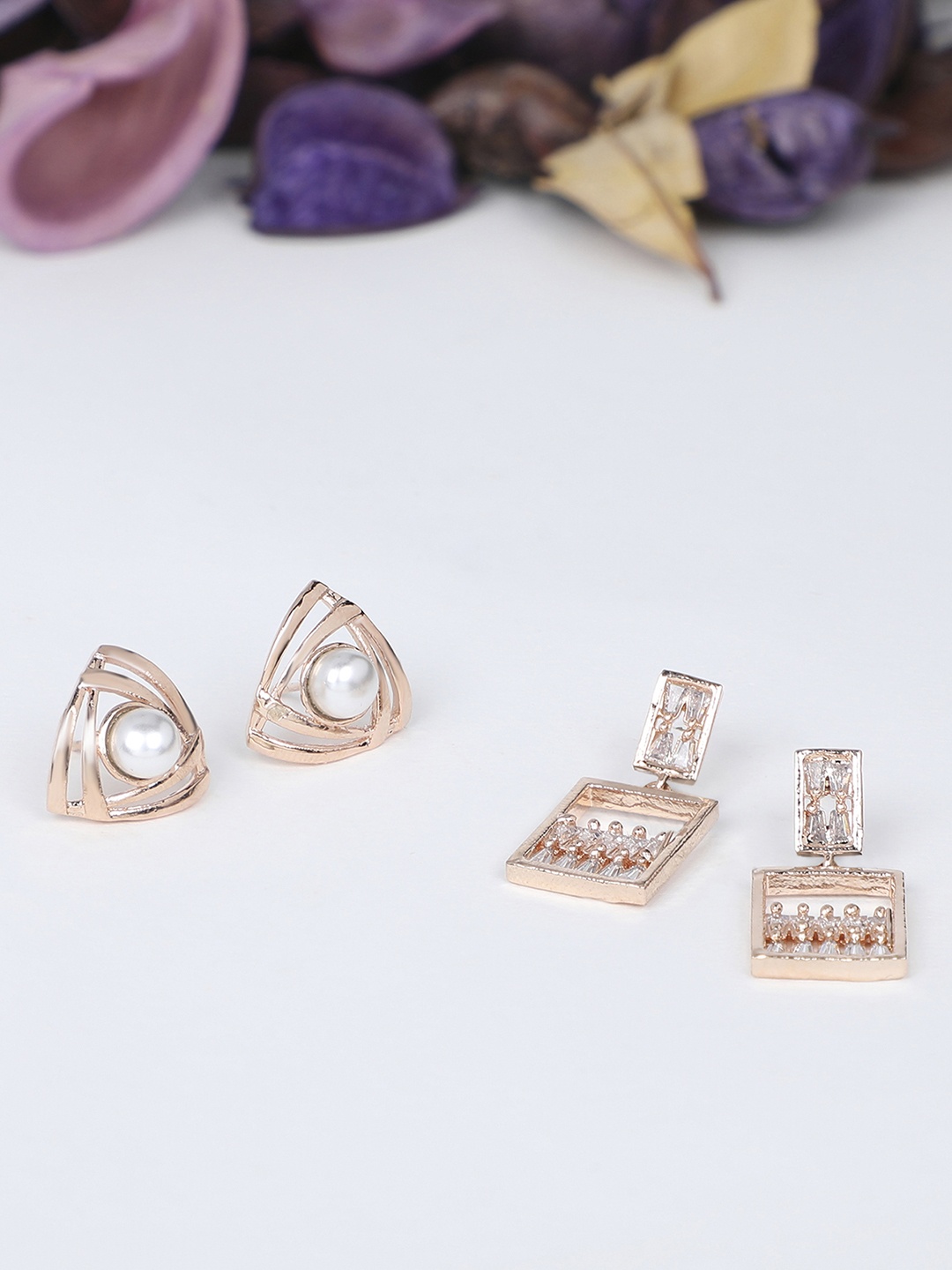 

Zaveri Pearls Set of 2 Rose Gold Plated Contemporary Drop Earrings