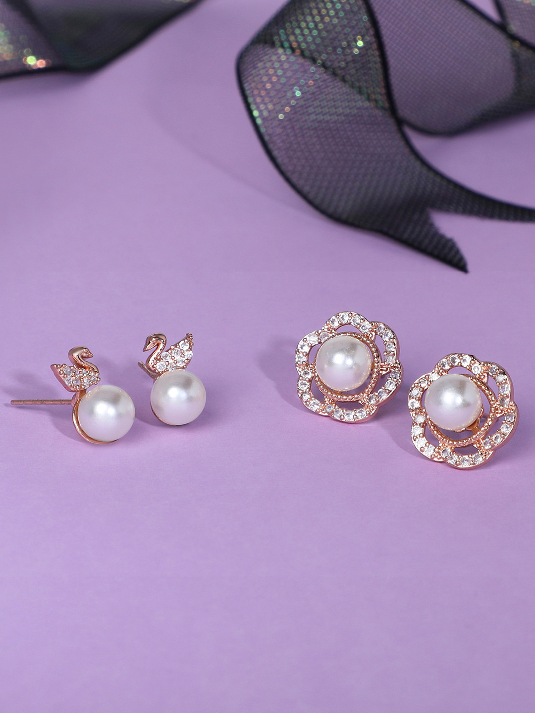 

Zaveri Pearls Set of 2 Rose Gold Contemporary Studs Earrings