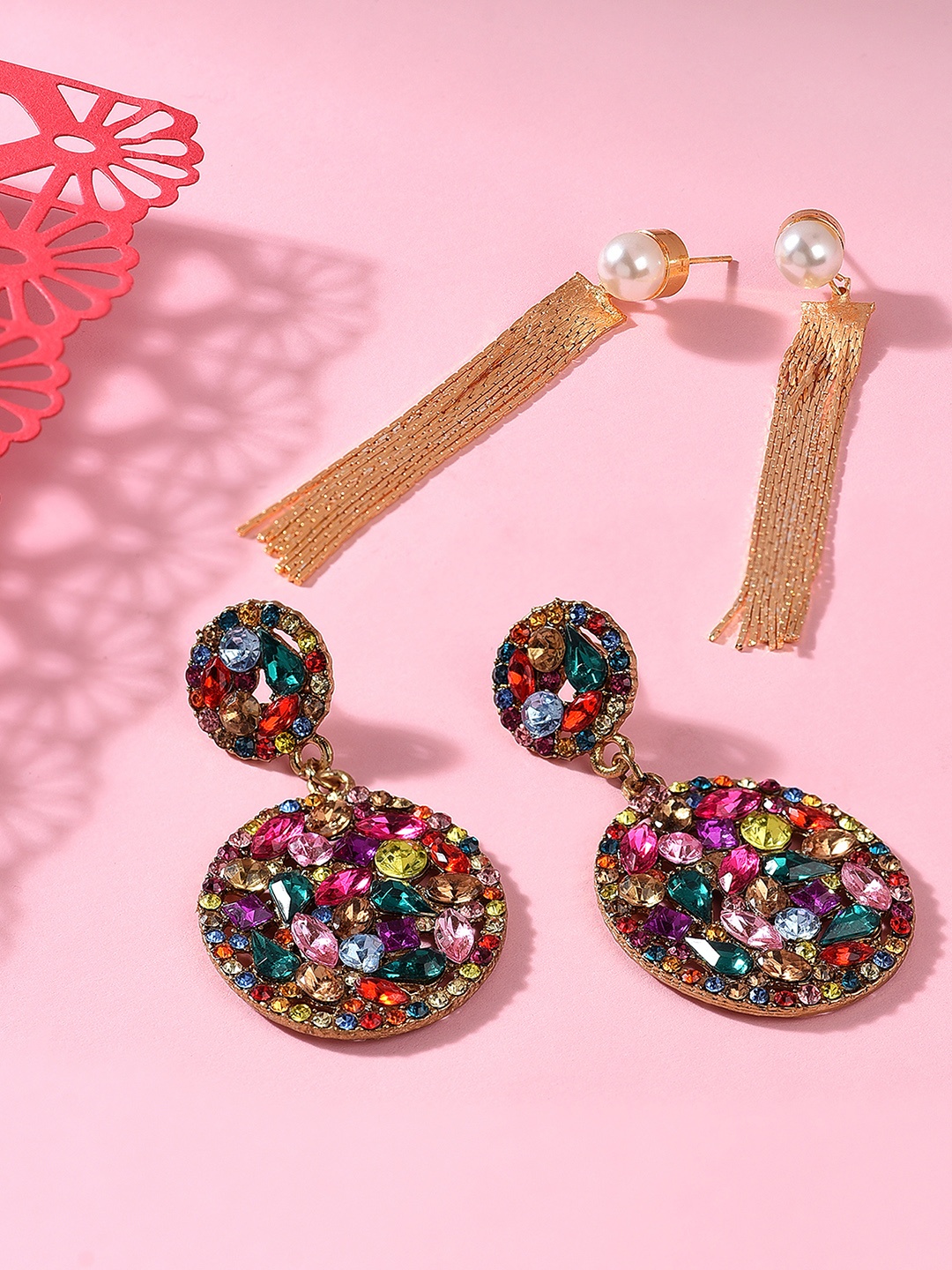 

Zaveri Pearls Multicoloured Contemporary Drop Earrings, Multi