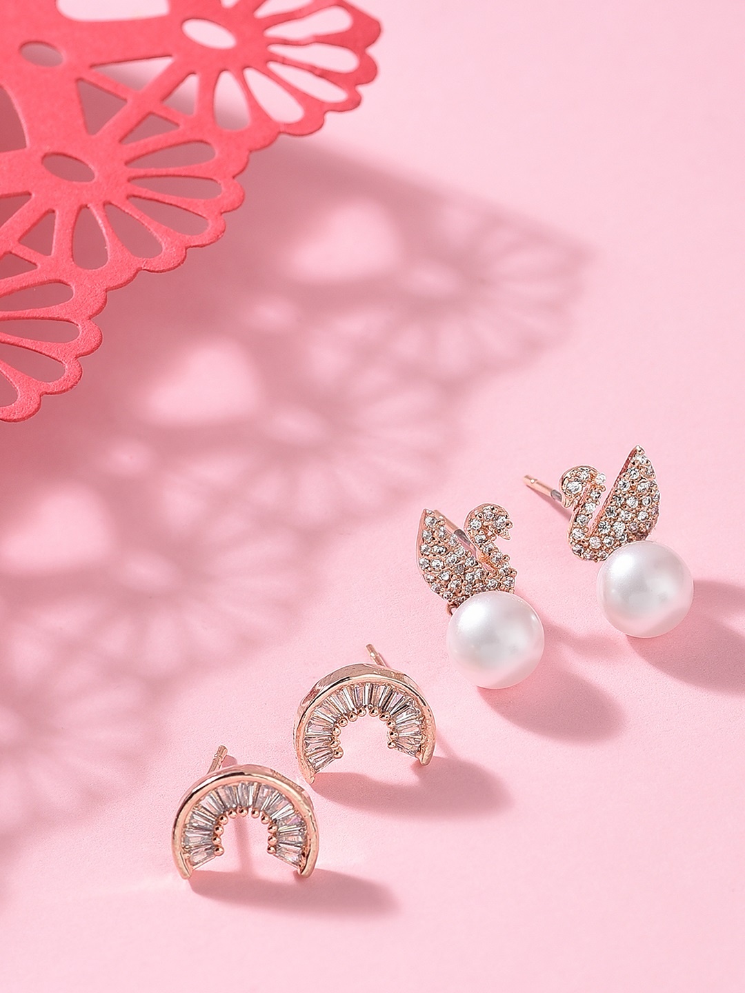 

Zaveri Pearls Set of 2 Rose Gold-Plated Rose Gold Contemporary Studs Earrings