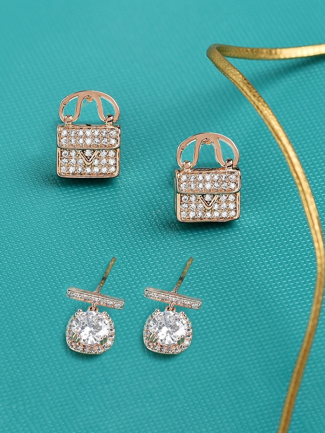 

Zaveri Pearls Rose Gold Contemporary Studs Earrings