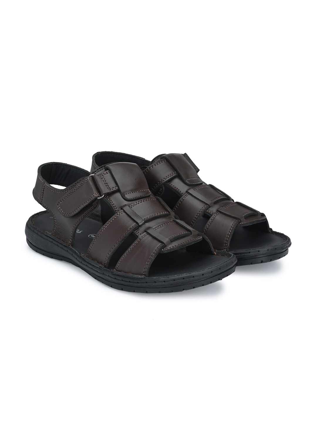 

SHENCES Men Brown Leather Comfort Sandals