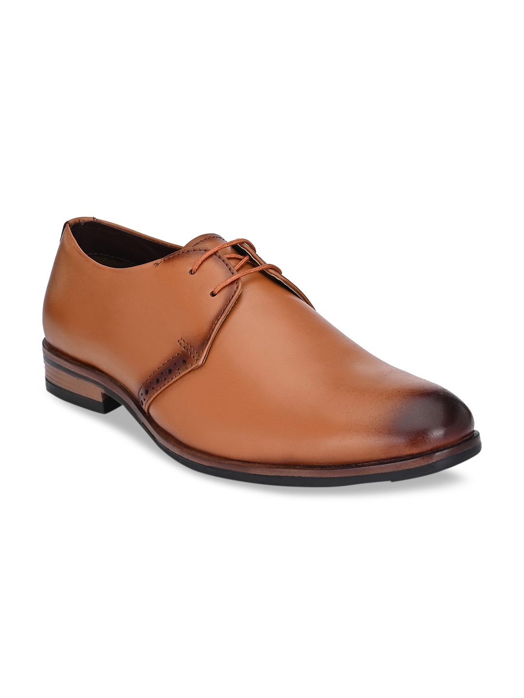 

SHENCES Men Tan Brown Solid Leather Formal Derbys