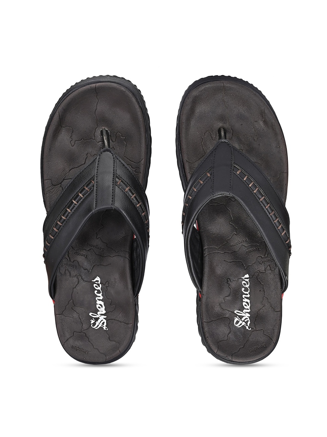 

SHENCES Men Black & Orange Textured Casual Comfort Sandals