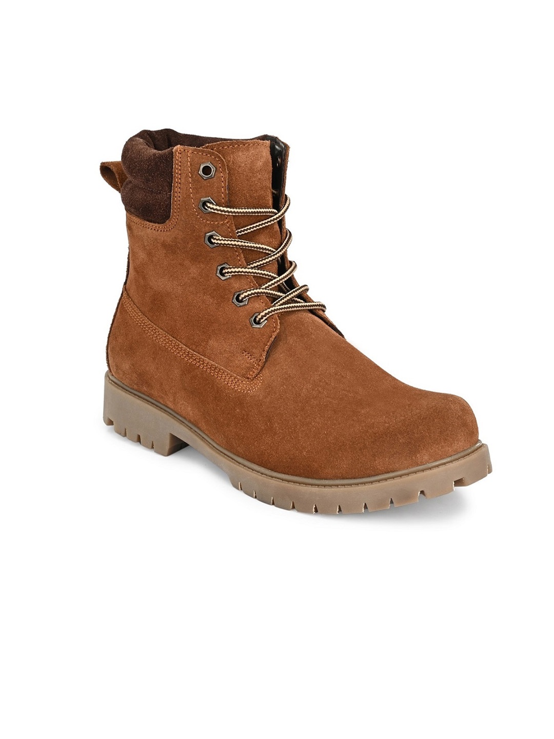 

SHENCES Men Tan Genuine Leather High-Top Boots