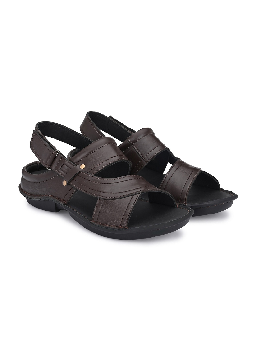 

SHENCES Men Brown Solid Leather Comfort Sandals