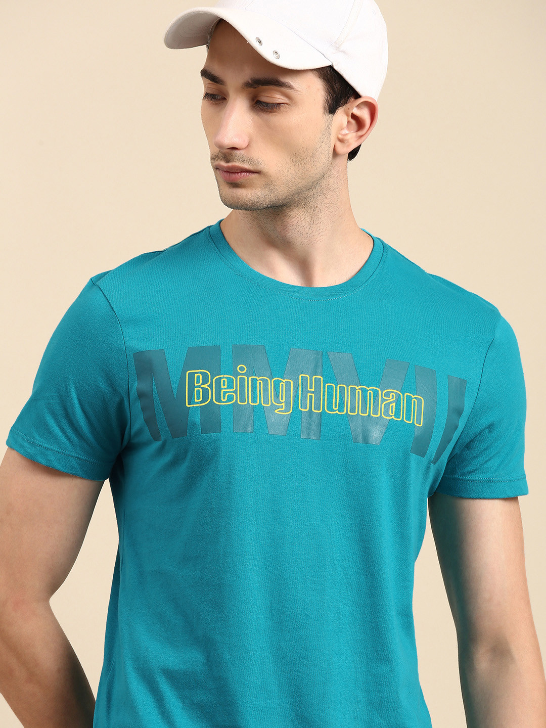 

Being Human Clothing Men Blue Brand Logo Printed Pure Cotton T-shirt