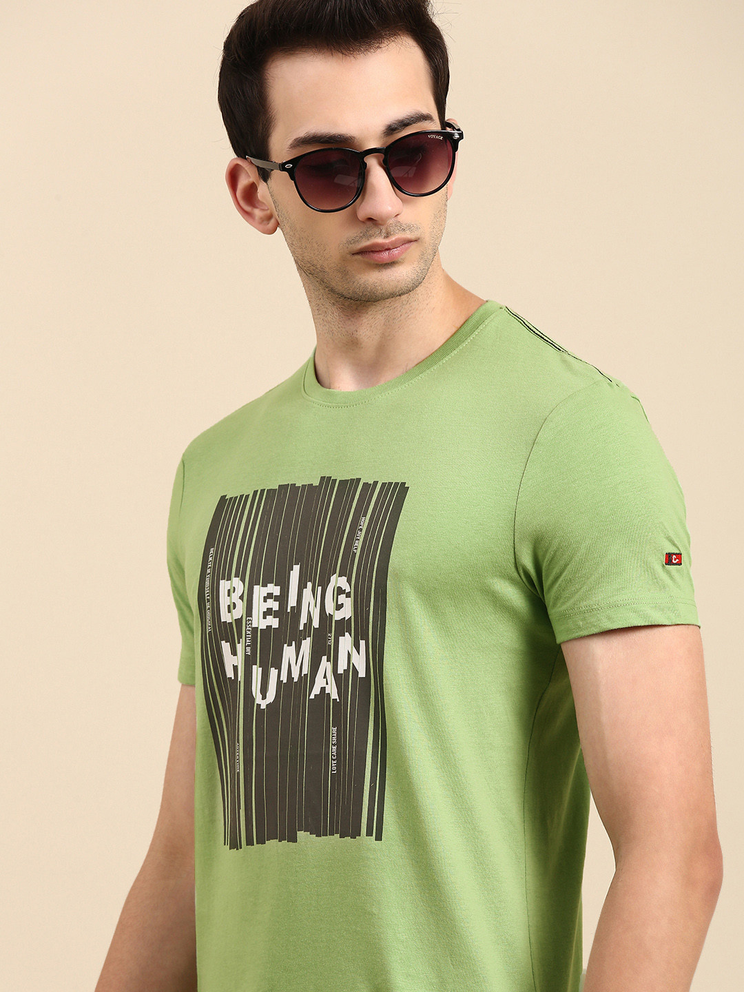 

Being Human Clothing Men Green Brand Logo Printed Pure Cotton T-shirt