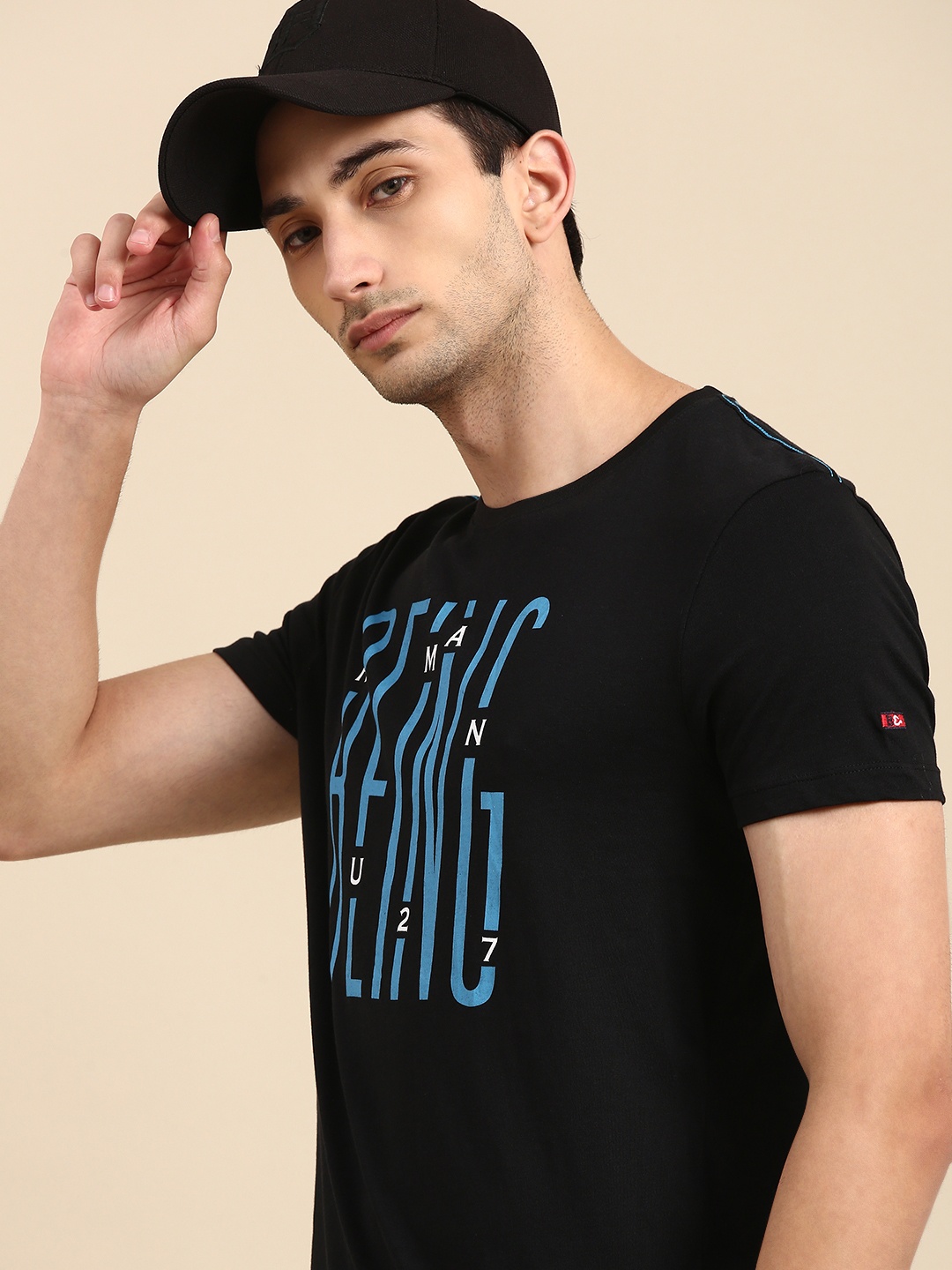 

Being Human Men Black Blue Typography Printed Pure Cotton T-shirt