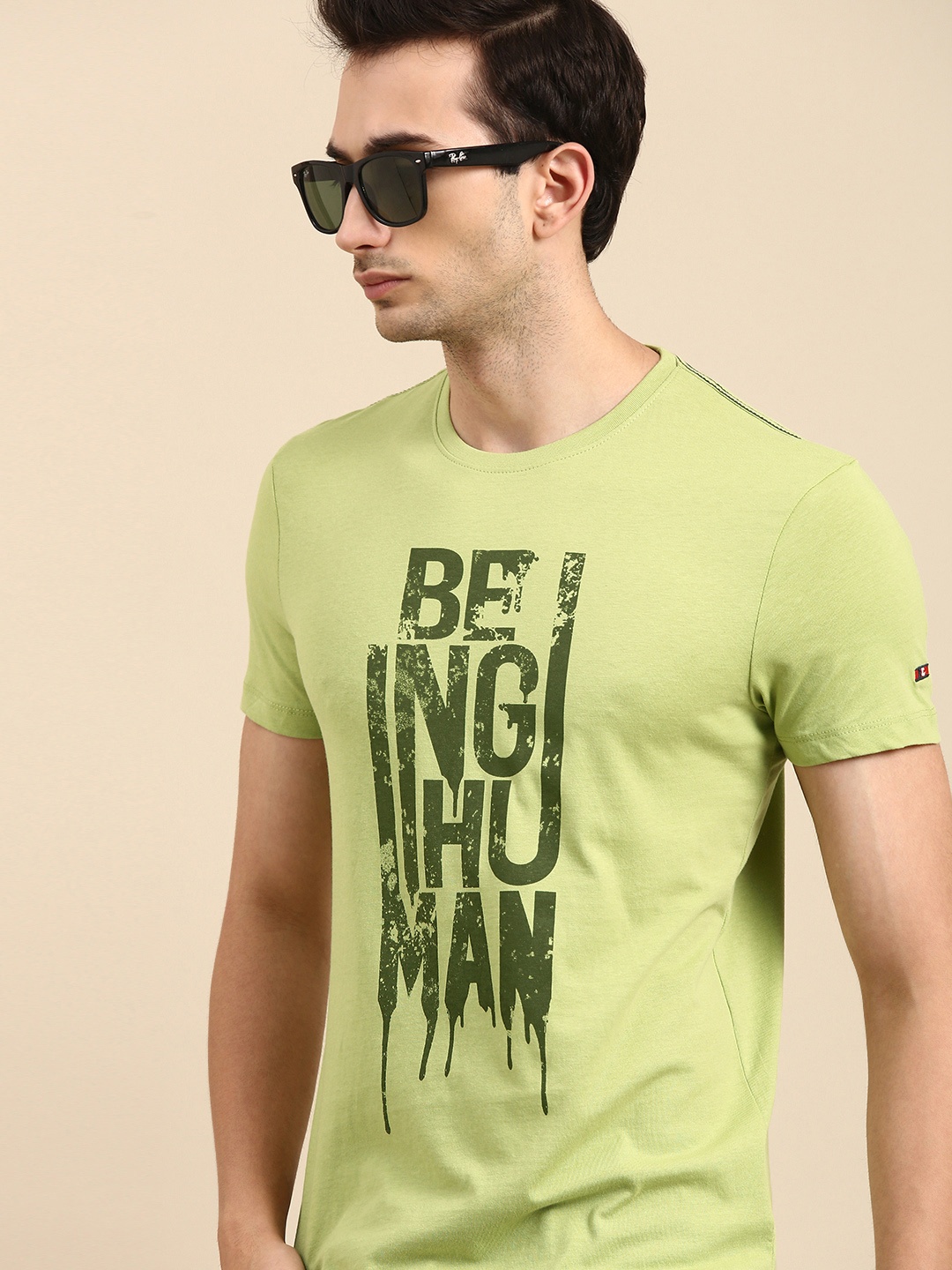

Being Human Men Green Olive Green Brand Logo Printed Round Neck Pure Cotton T-shirt