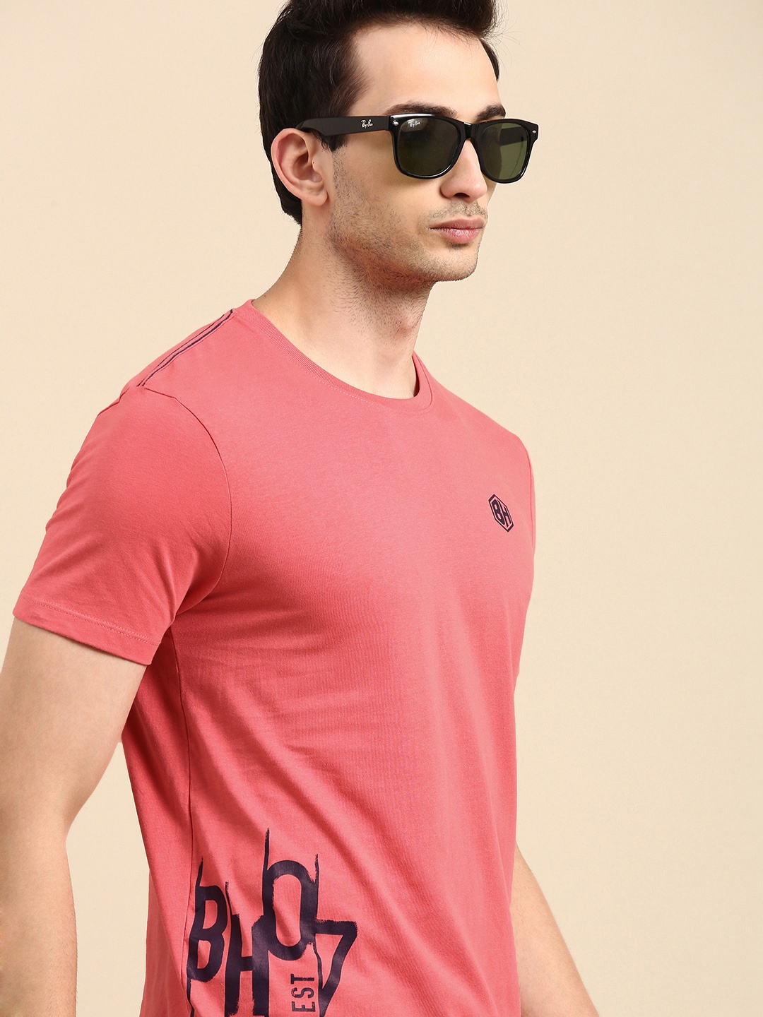 

Being Human Men Pink Brand Logo Placement Printed Pure Cotton T-shirt