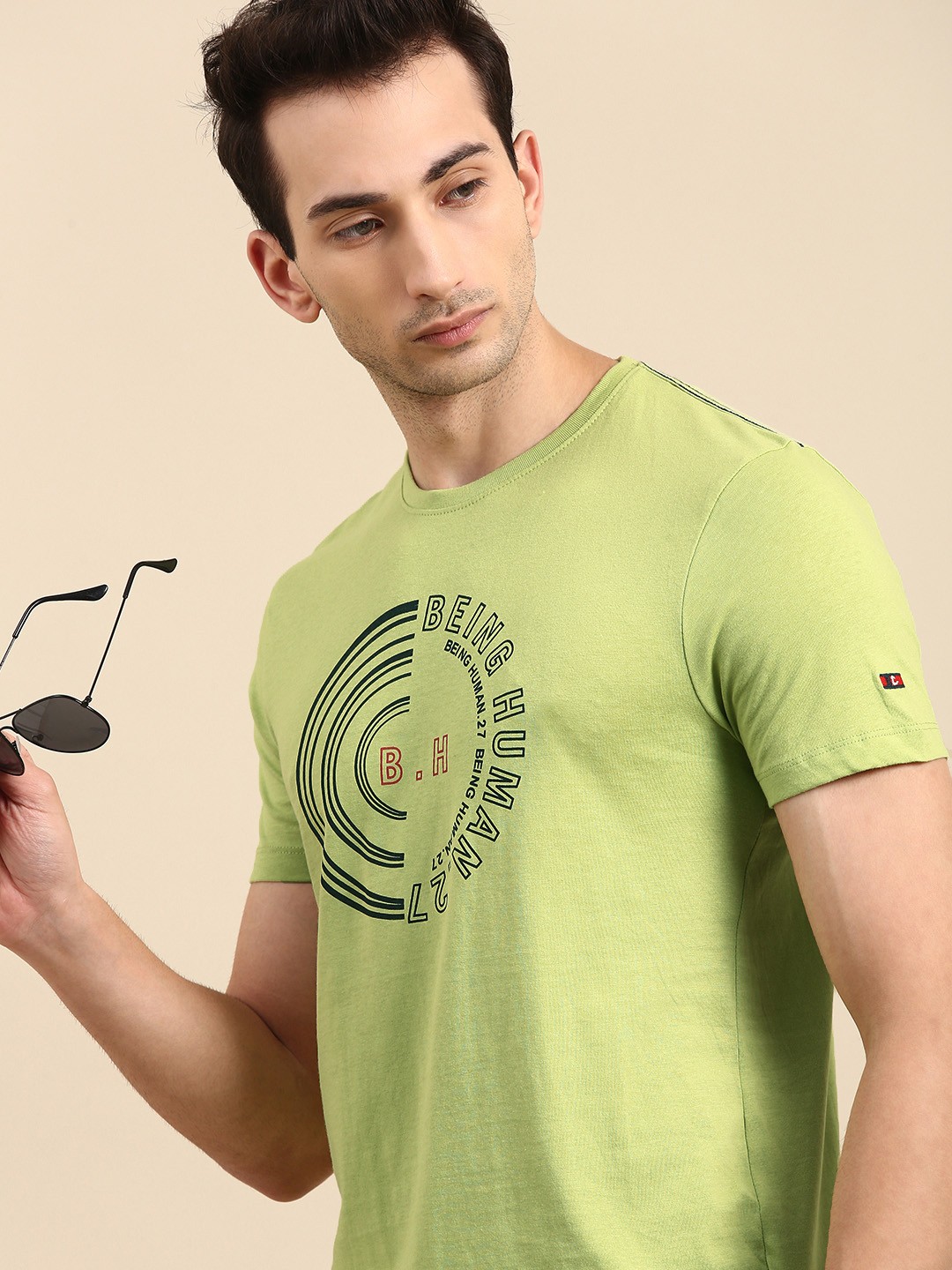 

Being Human Men Green Brand Logo Printed Pure Cotton T-shirt