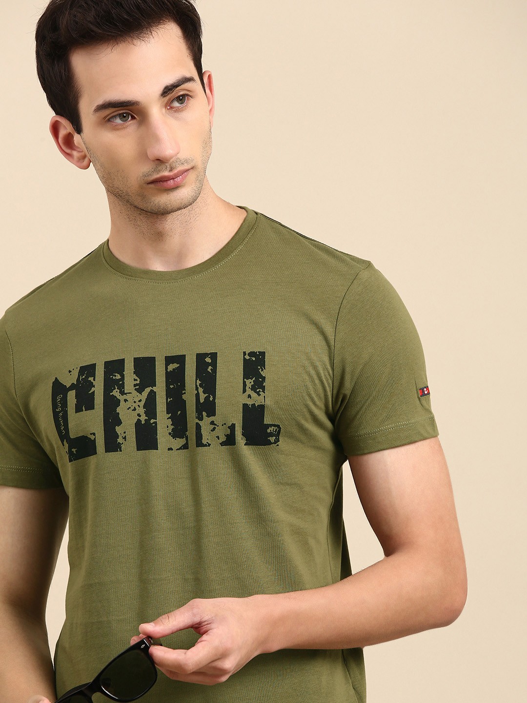 

Being Human Men Olive Green Black Typography Printed Round Neck Pure Cotton T-shirt