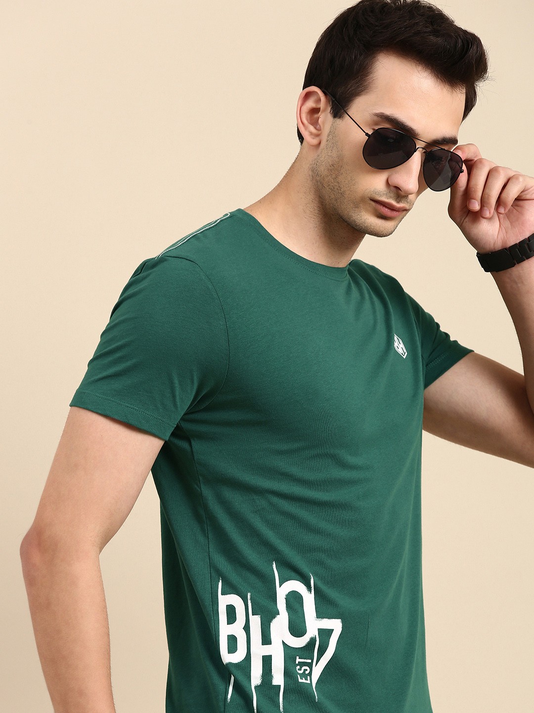 

Being Human Men Green White Typography Printed Pure Cotton T-shirt