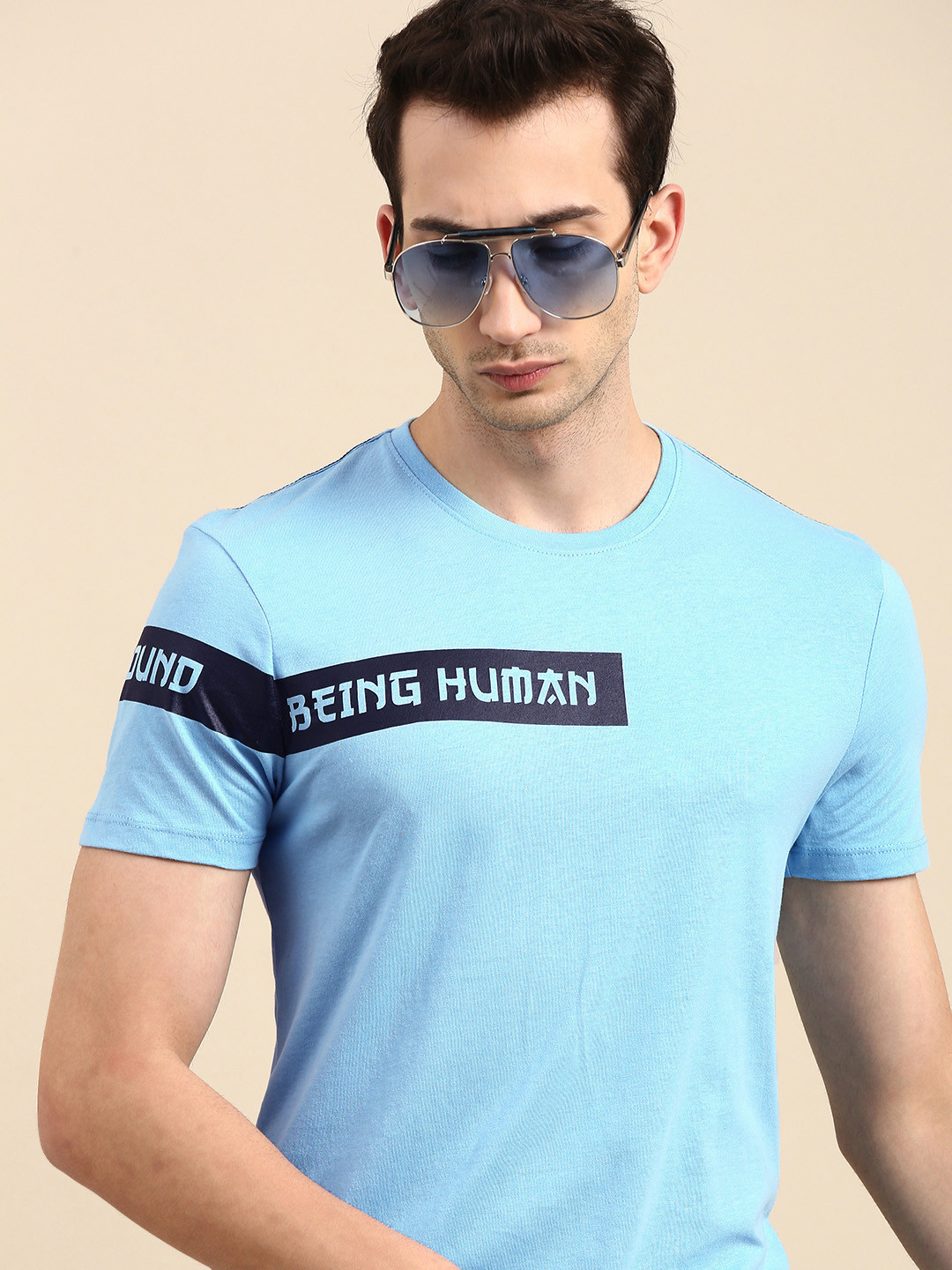 

Being Human Men Blue Brand Logo Printed Pure Cotton T-shirt