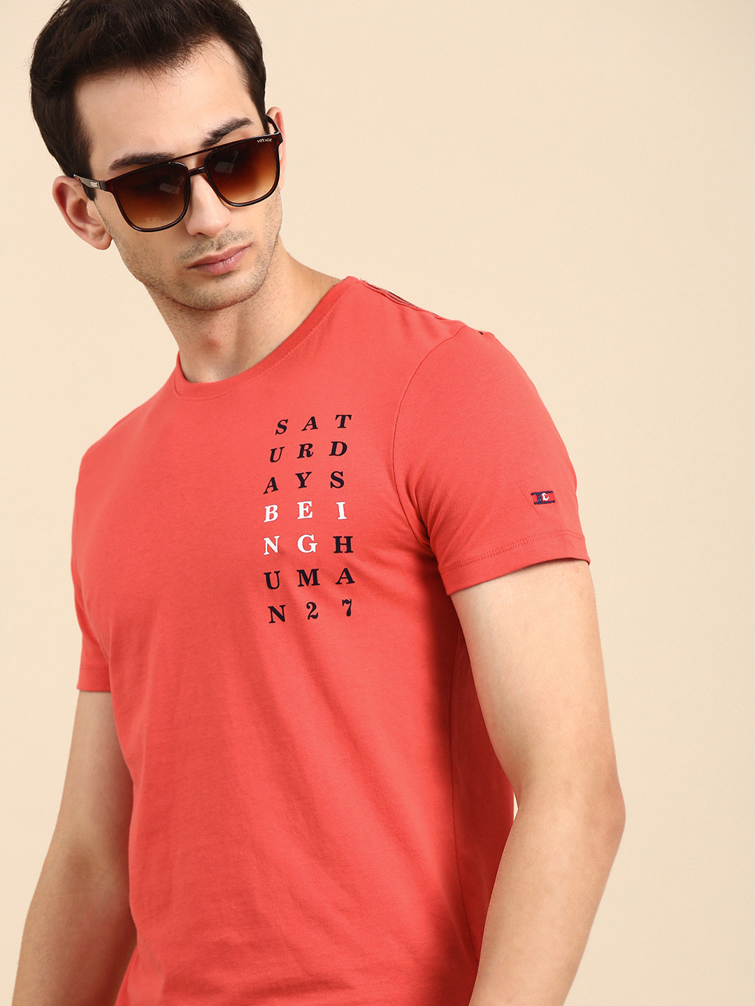 

Being Human Men Coral Red Black Typography Printed Round Neck Pure Cotton T-shirt