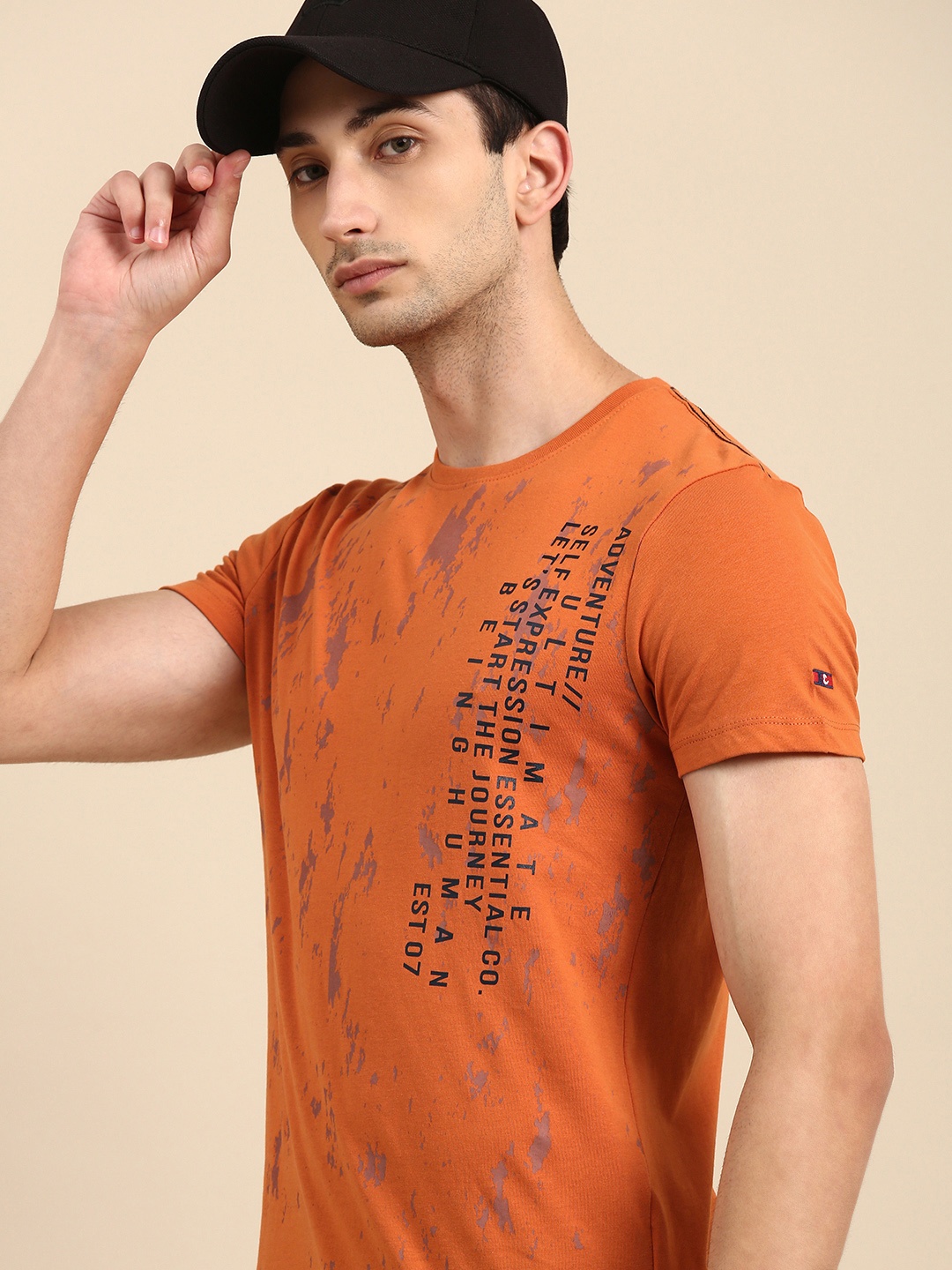 

Being Human Men Rust Black Typography Printed Round Neck Pure Cotton T-shirt