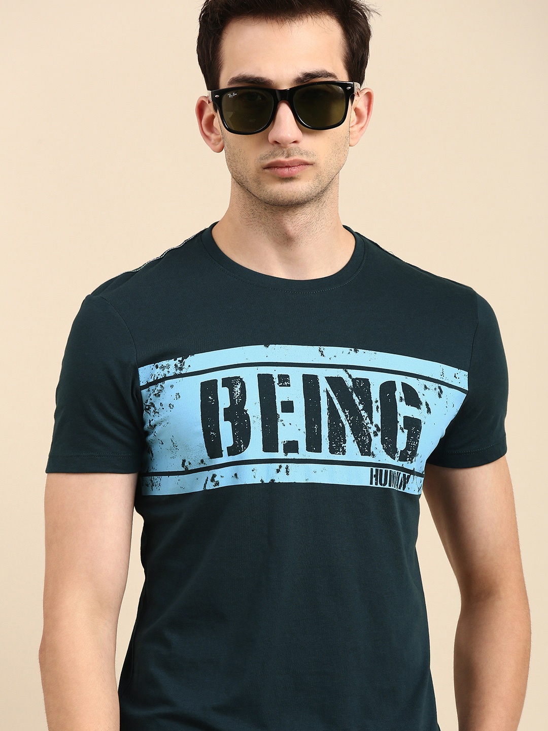 

Being Human Men Teal Green Blue Typography Printed Pure Cotton T-shirt