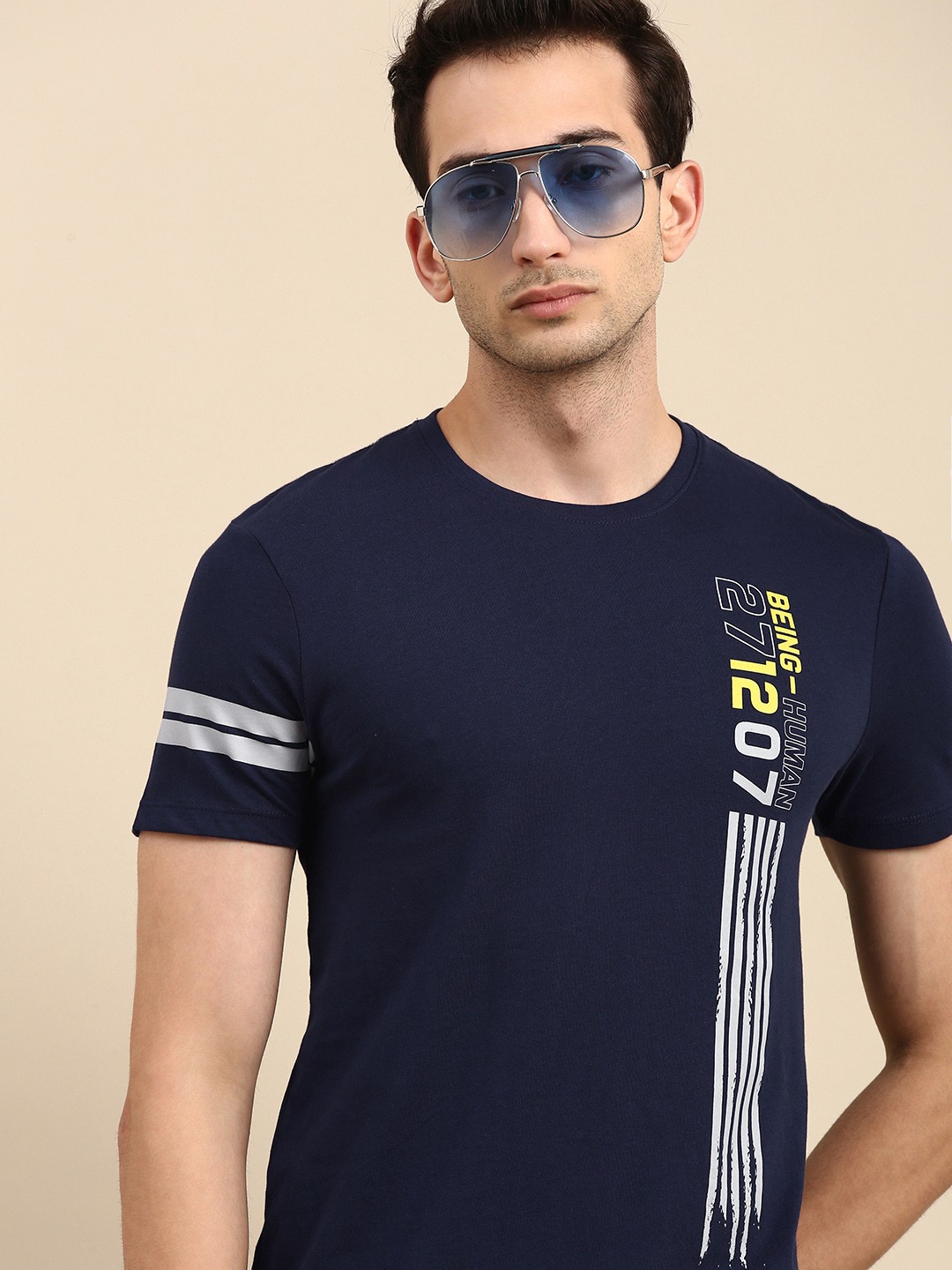 

Being Human Men Navy Blue White Typography Printed Pure Cotton T-shirt