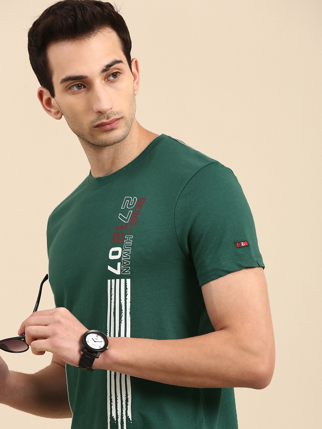 

Being Human Men Green White Typography Printed Pure Cotton T-shirt