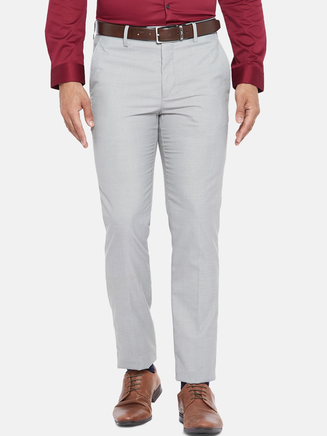 

RICHARD PARKER by Pantaloons Men Grey Slim Fit Formal Trousers
