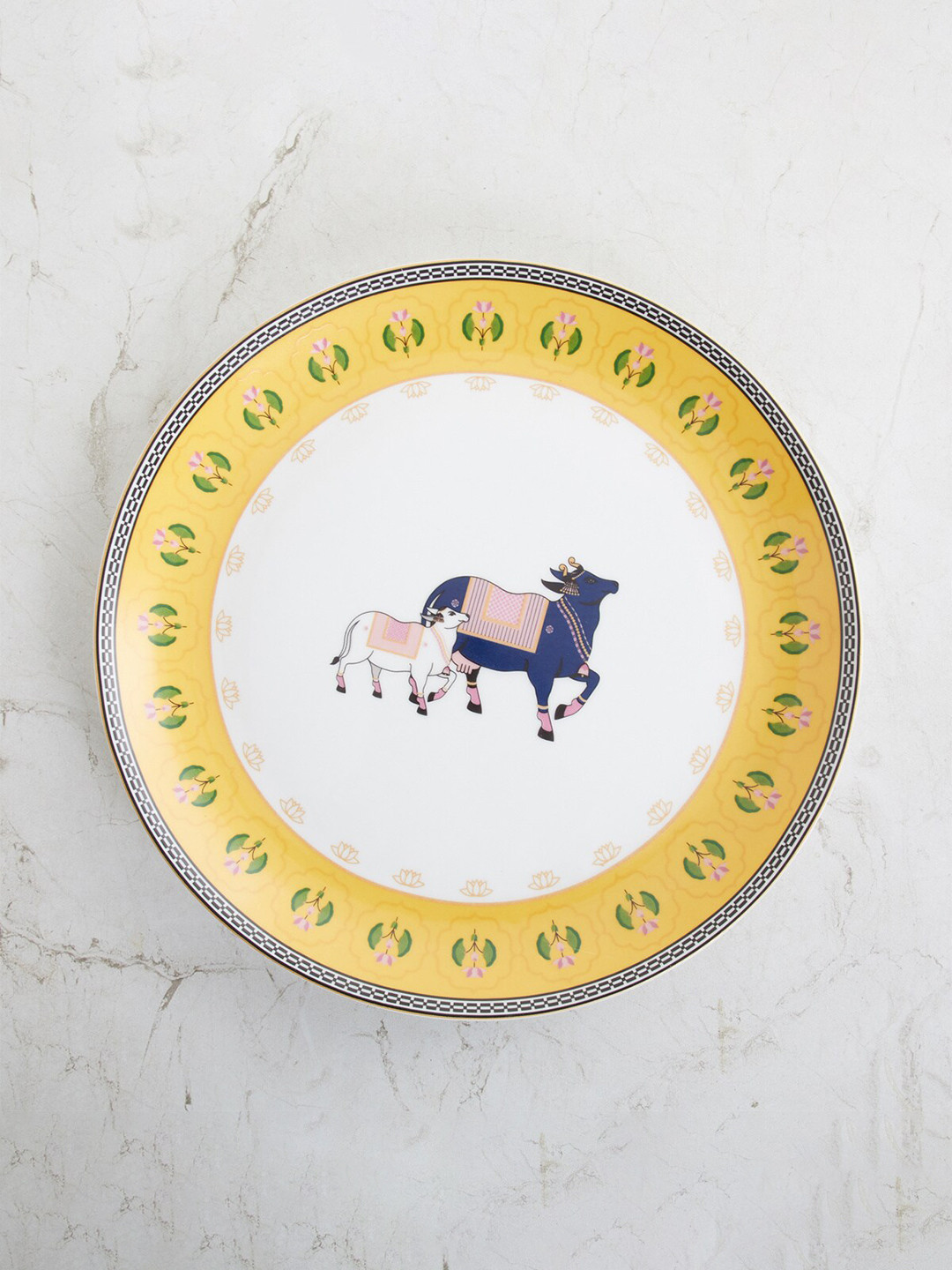

Home Centre White Cow & Calf Bone China Dinner Plate