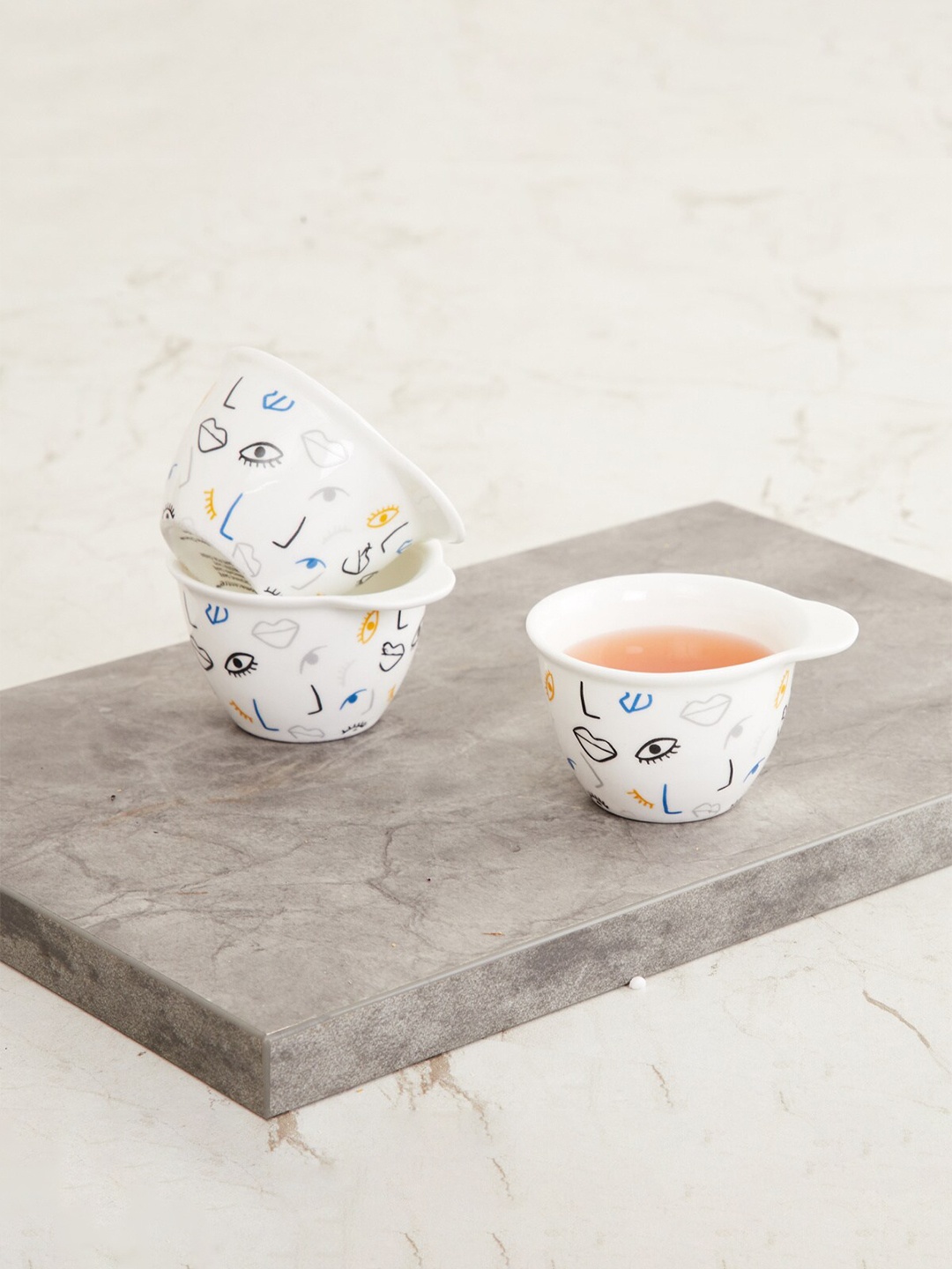 

Home Centre Set of 3 White Printed Microwave Safe Bone China Bowls