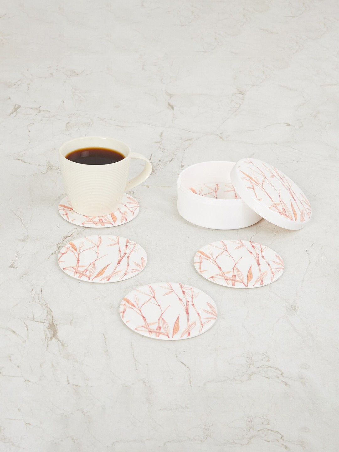 

Home Centre Set of 6 White Printed Melamine Coaster Box